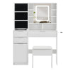 White Dressing VanityTable Makeup Desk LED Mirror Glass Top w/Drawer Divider