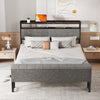 4FT6 METAL BED FRAME WITH GREY FABRIC UPHOLSTERED HEADBOARD DOUBLE BED FRAME Bft