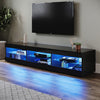 High Gloss 180cm Black LED TV Stand Cabinet Unit Stroage Glass Shelves Sideboard
