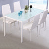 120cm Dining Table With 4/6 Chairs Set Glass Top Faux Leather Home Kitchen White