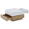 Coffee Table 360° Rotating Modern Square Table With 2 Drawers Storage White+Oak