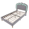 Upholstered Bed Frame Grey Velvet 3ft Single Bed with Wood Slats & LED Headboard