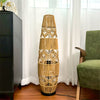 93CM Tall Natural Rattan Floor Lamp Boho Design Lamp Grid Shade Indoor Lighting