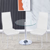Round Clear Tempered Glass Top Dining Table & 4 Chair White Sets with Metal Legs