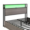 Double Bed Frame with LED Lights, 4 Drawers, Charging Station Metal Platform Bed