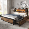 4FT6 DOUBLE BED FRAME WITH LED, CHARGING STATION, STORAGE HEADBOARD & DRAWERS