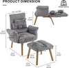 Lazy Single Sofa Couch 5 Adjustable Cotton Linen Fabric With Headreat+Ottman