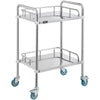 2-Tier Lab Rolling Cart Medical Trolley Stainless Steel Cart w/ Fence
