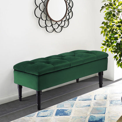 4FT Velvet Green Stool Storage Bench Chic Button Tufted Bedside Seat End Hallway