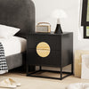 End Table Fluted Nightstand with 2 Drawers-Black