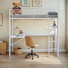 White High Cabin Bed Loft Bed Metal Bunk Bed Frame with desk/Socket/lights