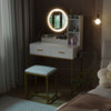 Modern Dressing Table Set 3 Color LED Lighted Vanity Table with Stool 2 Drawer