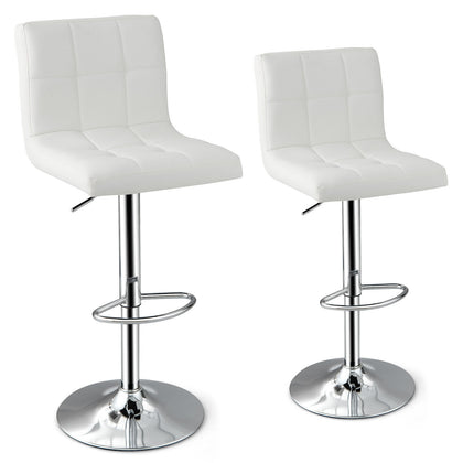 2Pcs Bar Stool PU Leather Bar Chairs Adjustable Kitchen Dining Stools w/Footrest