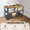Metal Wooden 3 Tier Shoe Rack Bench Organiser Stand Storage Shelf & Seat Brown