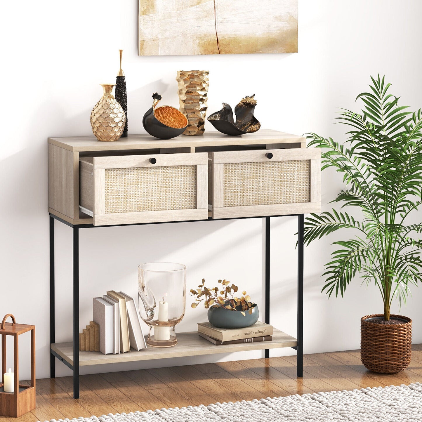 2-tier Console Table Living Room Home Long Sofa Side Table w/Drawers