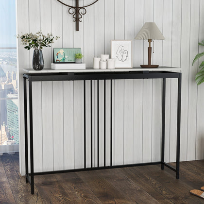120cm Narrow Entryway Table with Faux Marble Tabletop-White