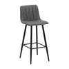 2 Faux Leather Bar Stools Grey with Stripe Padded Seat Metal Legs Kitchen Chairs