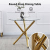 Round Clear Tempered Glass Dining Table Golden Chromed Legs Kitchen Dining Room