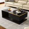 Coffee Table with LED Light & Glass Top Black With Drawer Living Room Furniture