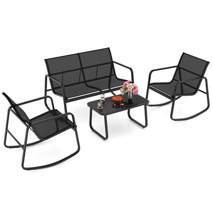 4 Piece Patio Rocking Set Outdoor Rocker Chair Conversation Set