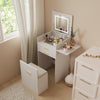 Modern Dressing Vanity Table Set with LED Mirror Stool Side Panel 2 Drawers