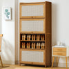 Wood Rattan Cupboard Storage 4Tier Free Standing Shoe Organizer Cabinet Entrance