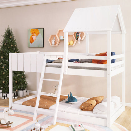 3FT Single Bed Frames Wooden Treehouse Single Bunk Bed Kids Sleeper House Canopy