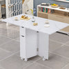 Mobile Drop Leaf Table Folding Dining Table w/ 1 Drawer Cabinet Storage Shelves