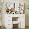 Dressing Table Set Vanity Makeup Desk with Stool And 3-Color LED Lighted Mirror
