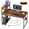 Computer Desk Study Table with 4 Tier Bookshelf and Power Outlet Laptop Table