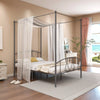 Double Size Metal Canopy Bed Frame 4-Poster Modern Platform Wooden Slat Support
