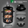 New 3-in-1 Charcoal BBQ Smoker Round Charcoal Barbecue Grill for Outdoor Camping