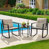 3 Piece Rocking Rattan Bistro Patio Garden Furniture Set - 1 Table & 2 Chairs