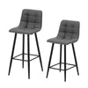 2 x Grey Brown Faux Leather PU Sauqre Bar Stools Pub Chair Stool Padded Seats