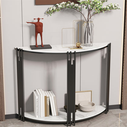 Marble Half Moon Round Hallway Entrance Console Table Furniture Unit Table White