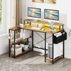 Corner Gaming Desk Home Office L-Shaped Desk with LED Lights-Brown