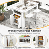 Bar Table Marble Counter Height Storage Cabinet Shelf Hooks Kitchen Breakfast
