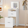 3 in 1 White Vanity Desk with Plip Top Mirror, Makeup Vanity Set with LED Lights