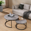 Grey Nesting Coffee Tables Set | Modern Round Tables Space Saving Metal Frame