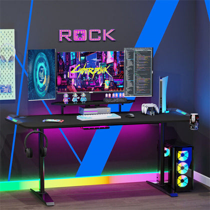 1.8m XXL Gaming Desk LED RGB Computer Table Elevated Monitor Stand Keyboard Tray