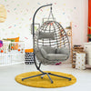 Hanging Rattan Basket Swing Chair Indoor Outdoor Egg Chair Seat Cushion w/ Stand