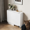 Mobile White Folding Dining Table Drop Leaf Rolling Desk with 2 Storage Shelves