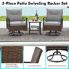 3 Piece Patio Swivel Rocker Set Wicker Rocking Chairs w/ Back Cushions