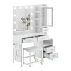 White Dressing VanityTable Makeup Desk with LED Mirror 5Drawers Charging Station
