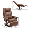 360° Swivel Recliner Chair with Footrest, PU Manual Reclining Armchair, Brown