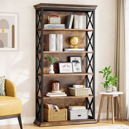 71'' Tall Bookshelf, 6-Tier Floor Standing Bookcase with Open Storage Shelves