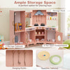 Toy Kitchen Playset Corner Wooden Play Kitchen with Storage-Pink