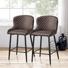 2 Pcs Faux Leather Bar Stools Diamond Seat Dining Room Chairs Metal Legs