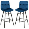 2Pcs Velvet Bar Stools Metal Frame Modern Height Chairs w/Tufted Back Footrest
