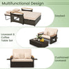 Outdoor Wicker Daybed Rattan Woven Loveseat Patio Sun Lounger w/ Storage Ottoman